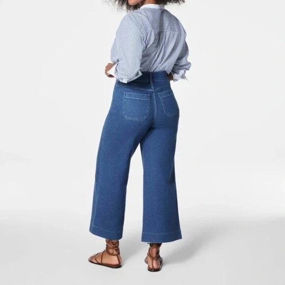 SPANX Cropped Wide Leg Jeans in Washed Blue Size XS TP Tall Petite - Picture 1 of 10